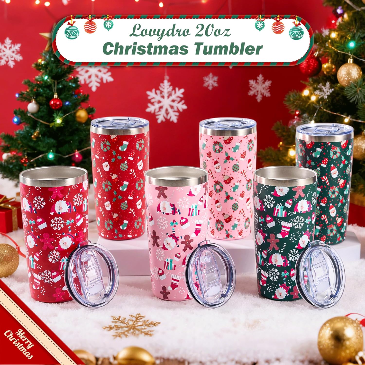 Christmas Travel Mug Gifts, 20 oz Christmas Tumbler, Stainless Steel Travel Coffee Tumbler Cups, Xmas Water Bottle Keep Drinks Cold & Hot, Gifts for Winter Holiday Birthday Party