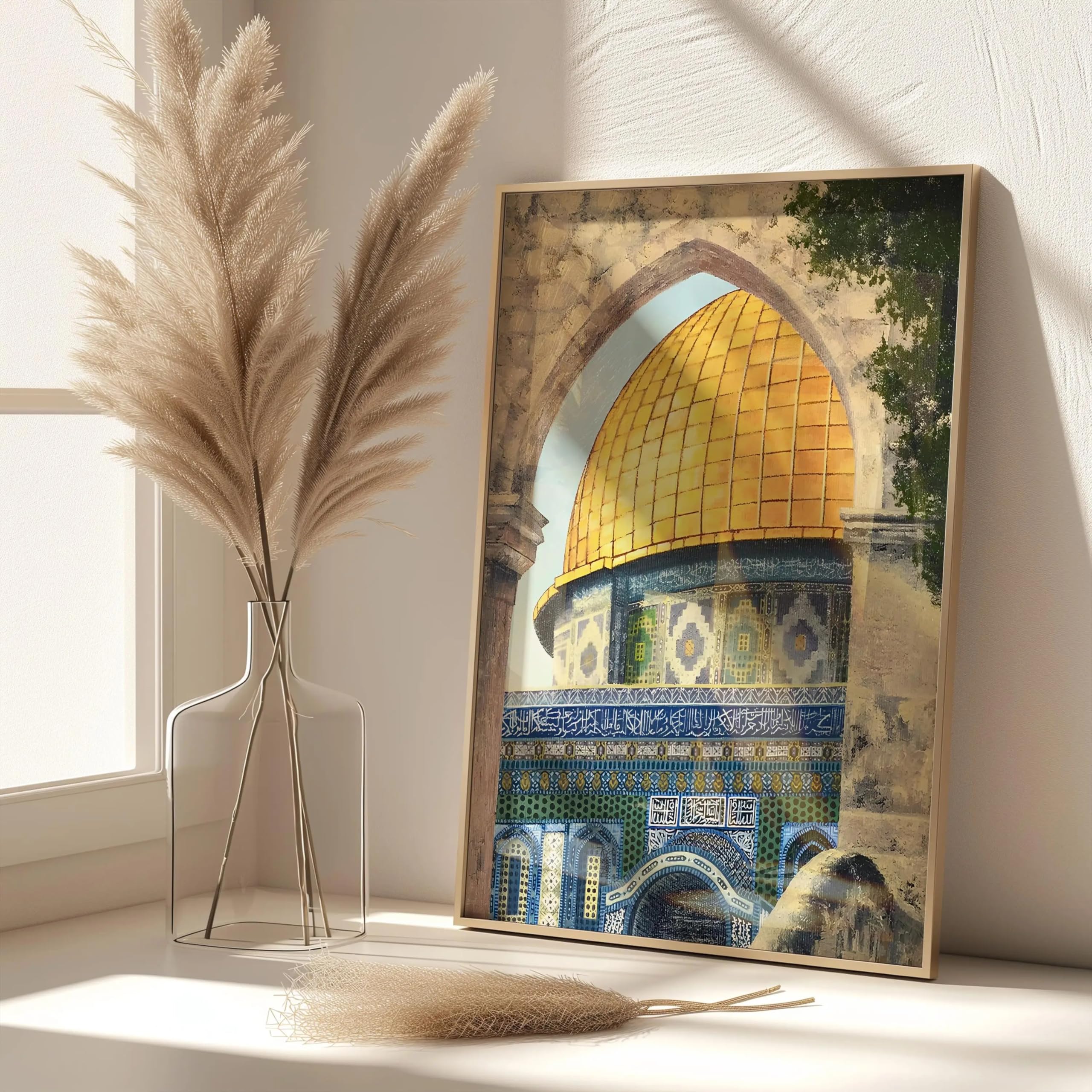 LMYSXAOZ Wall Art Of Al Aqsa Mosque, Islamic For Living Room Gold Dome Poster Prints Print Ffice Home Interior Decoration(50x75cm)