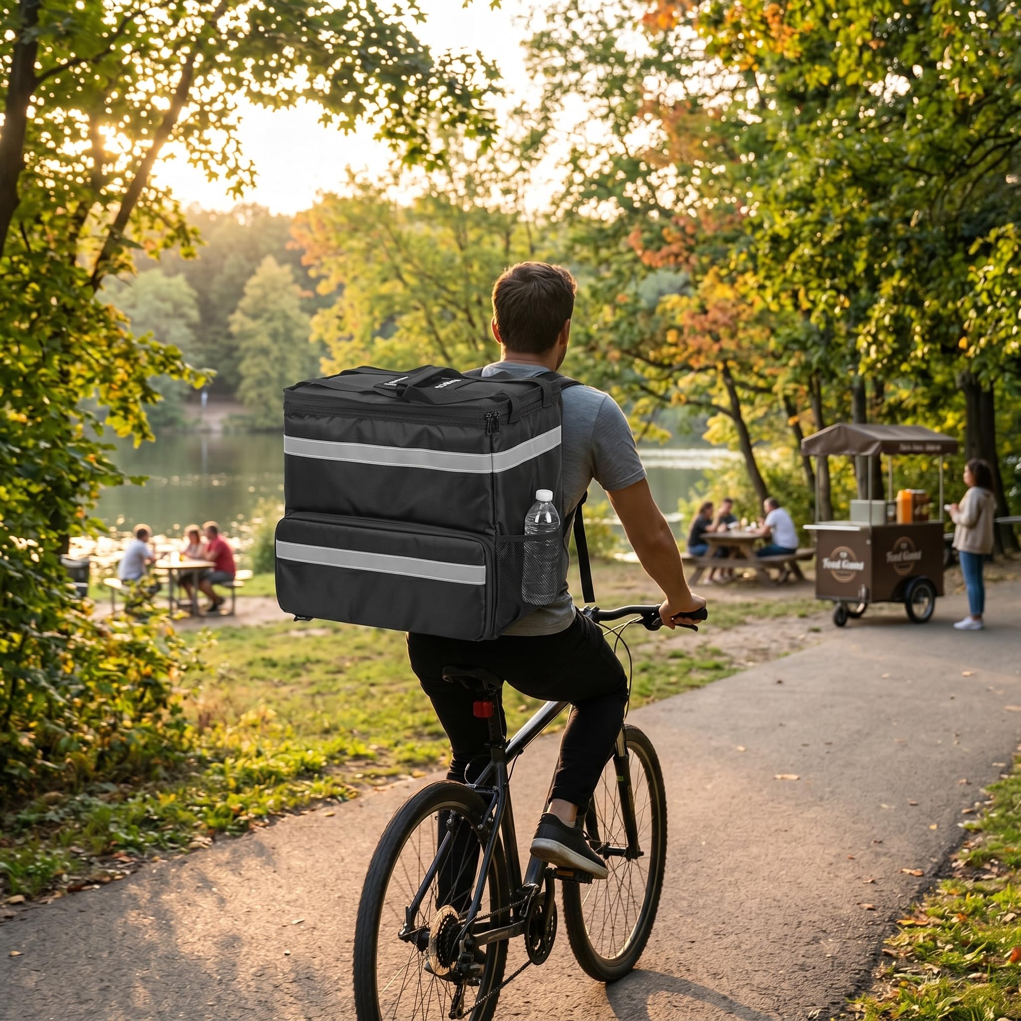 Lieferrucksack für Essen, 1680D Oxford Stoff, Wasserdicht, Erweiterbar, Isolierter Warmhaltetasche für Pizza, Fahrradlieferung, Camping Strand Schwarz