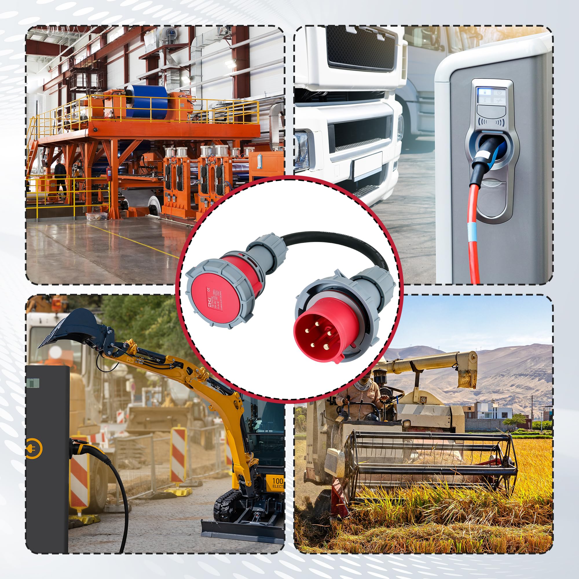 CEE Adapter 32A auf 16A, IP67 Wasserdicht & Staubdicht, Starkstrom Adapter mit Schutzabdeckung, 5×2.5mm² Kabel, 32 auf 16 Ampere Adapters für Elektroauto Zubehör, Werkstätten, Baustellen und Industrie
