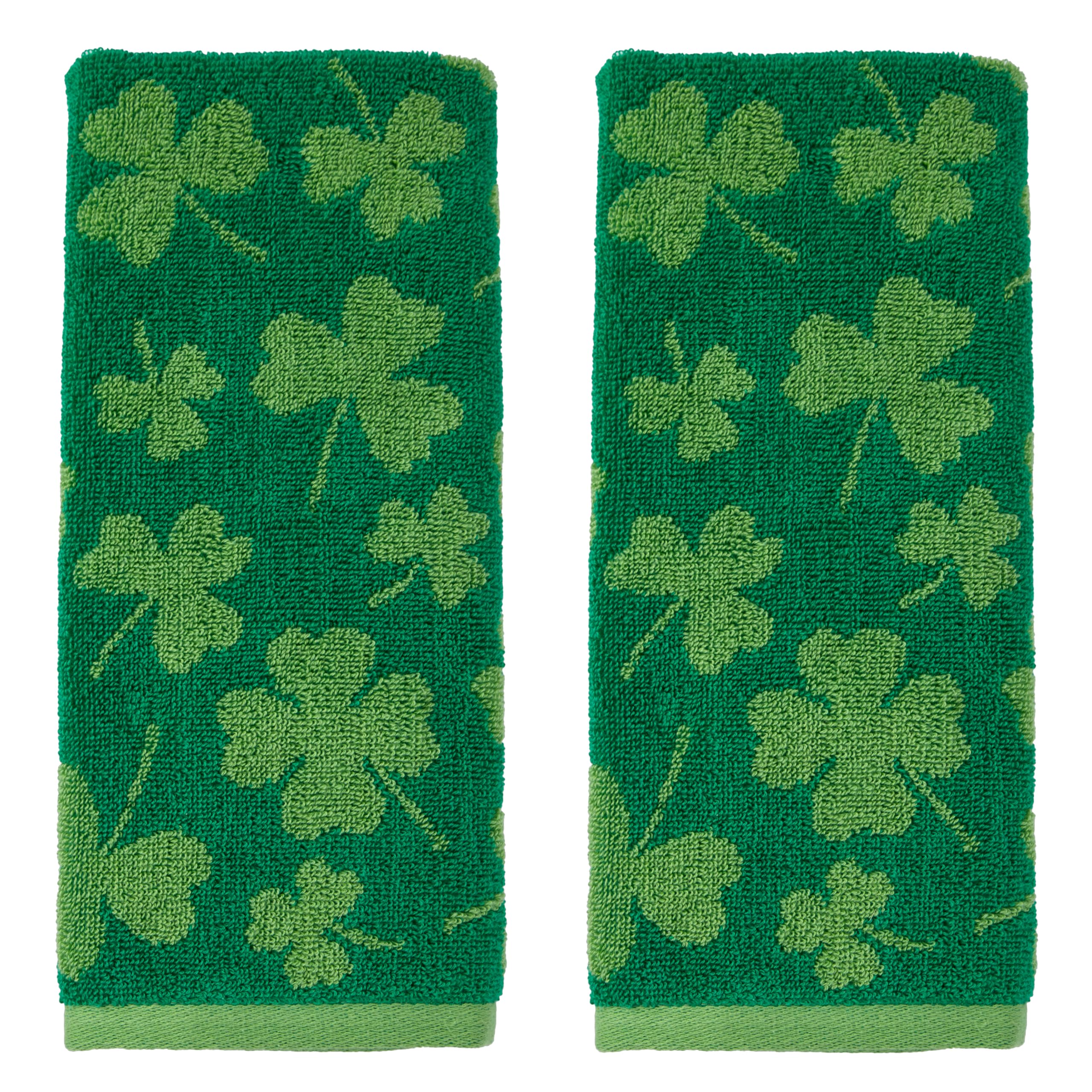 SKL Home St. Patrick's Shamrock Hand Towel 2pc Set for Bath/Kitchen/Bar & Gift, Green