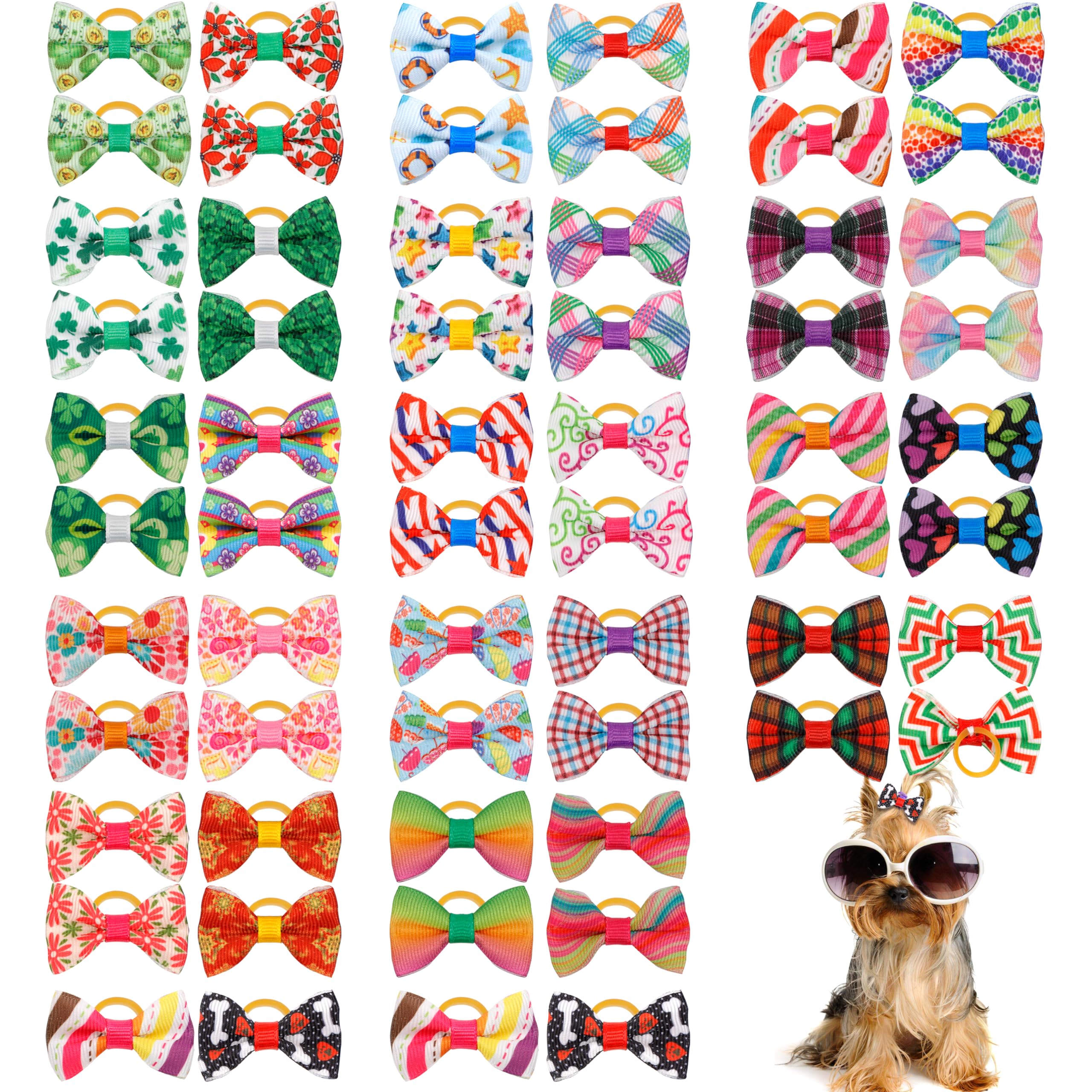 YAKA 60PCS (30 Paris) Cute Puppy Dog Small Bowknot Hair Bows with Rubber Bands Handmade Hair Accessories Bow Pet Grooming Products (60 Pcs,Cute Patterns) (Rubber Bands Style3) (B07G96J2K7) Amazon Price History, Amazon Price Tracker