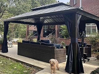 PURPLE LEAF Hardtop Gazebo 12' X 16' Metal Roof with Netting and Curtain...