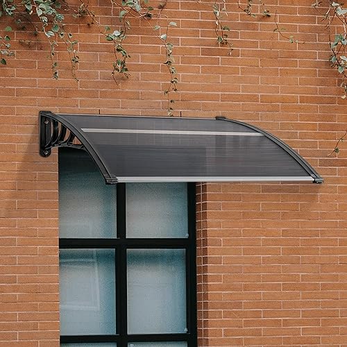 Miniatura 3 de MCombo Toldo para ventana de 39.8 x 37.8 pulgadas, para exteriores, de policarbonato, para patio, 6055-4040 (tablero gris con soporte negro)