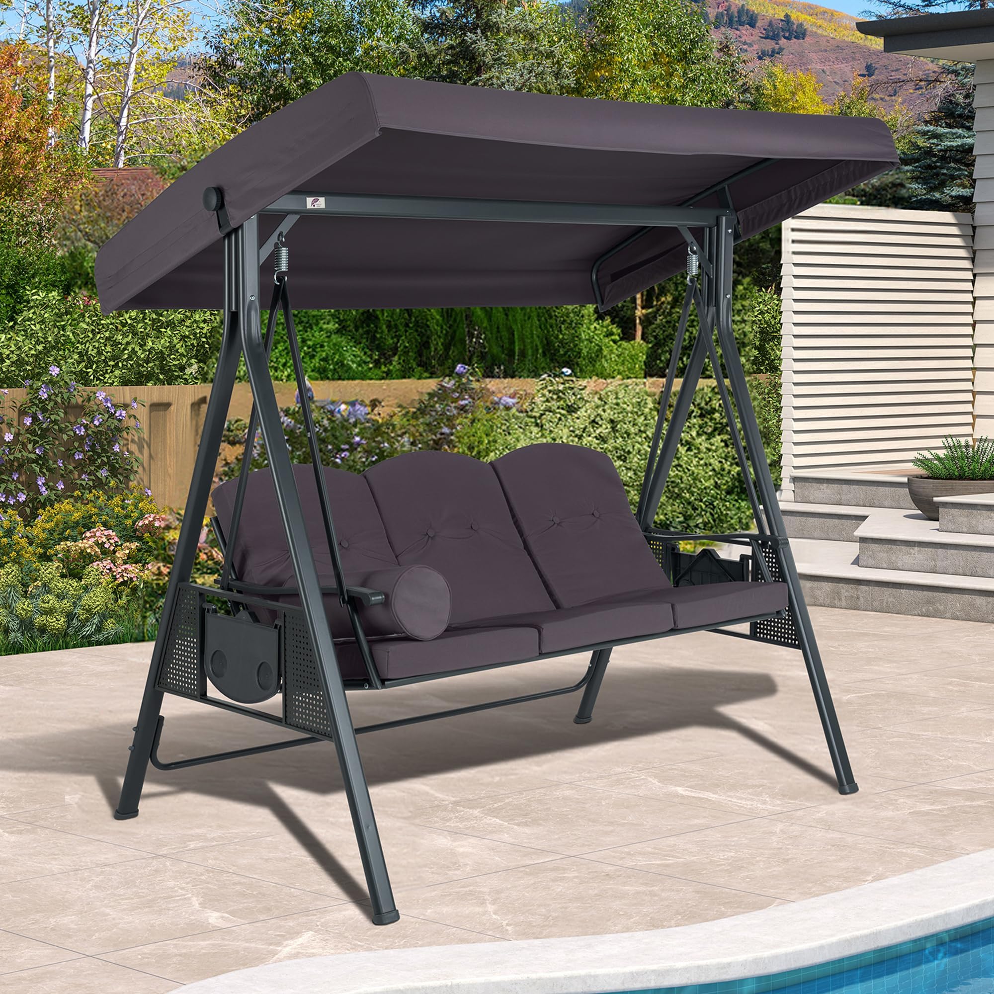 Outdoor Swings For Adults Enyopro 3-Seat Deluxe Outdoor Patio