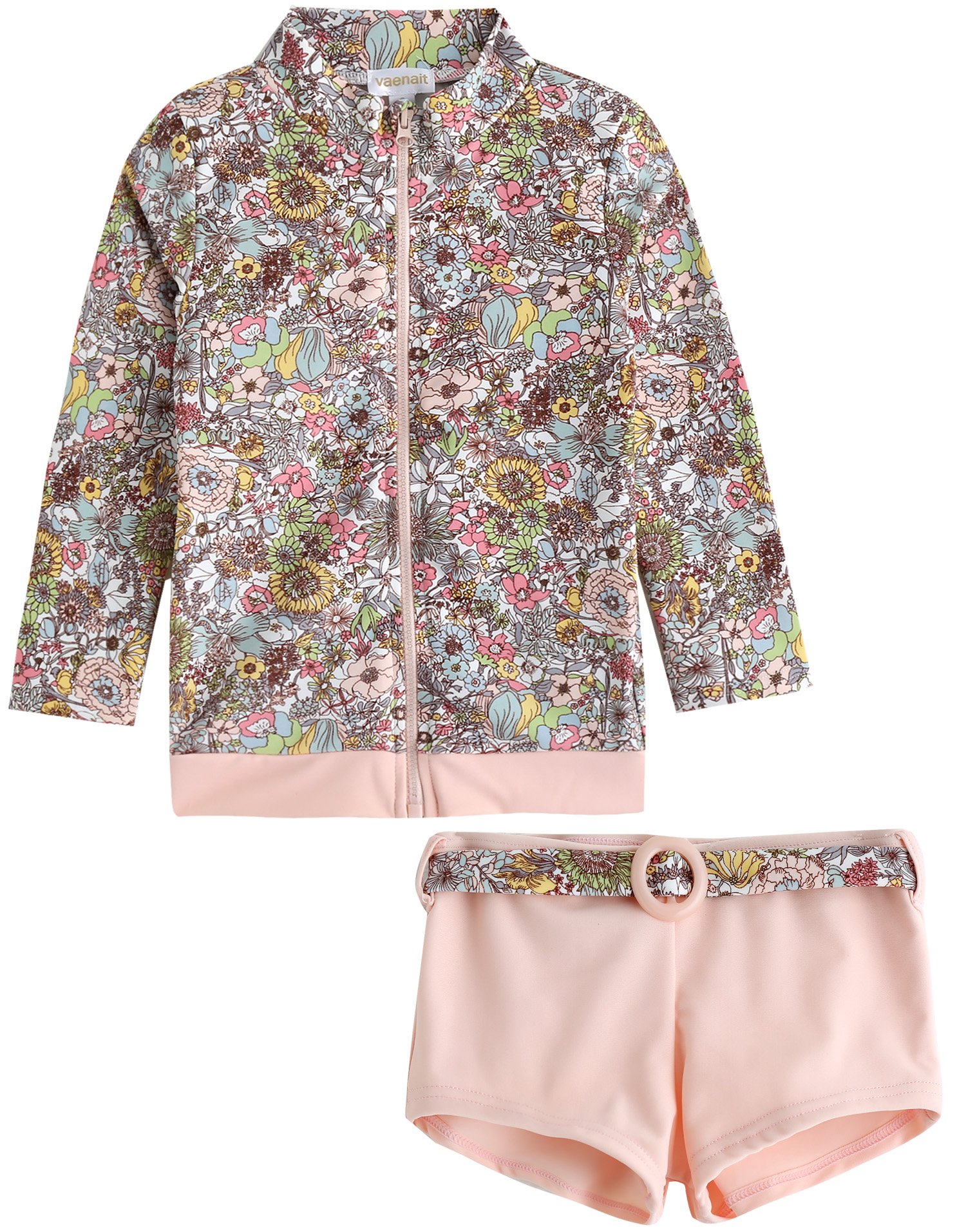 VAENAIT BABY 2T-7T Kids Girls UPF 50+ UV Protection Rashguard Swimsuit Long Shirt and Shorts Set