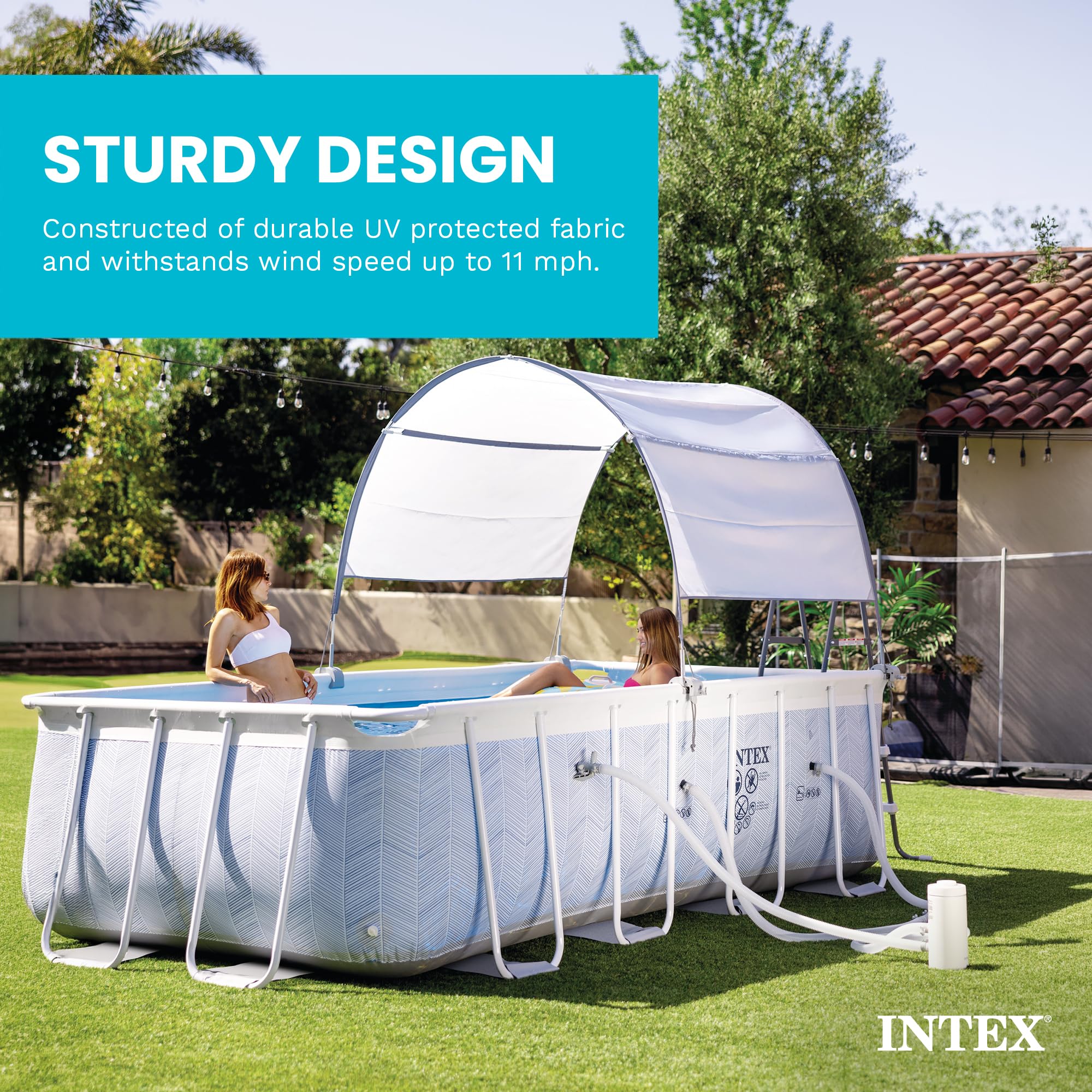 Intex 28054E Copertura protettiva UPF 50 Plus, facile da installare, impermeabile, per piscine rettangolari da 2,9 m o più piccole, grigio