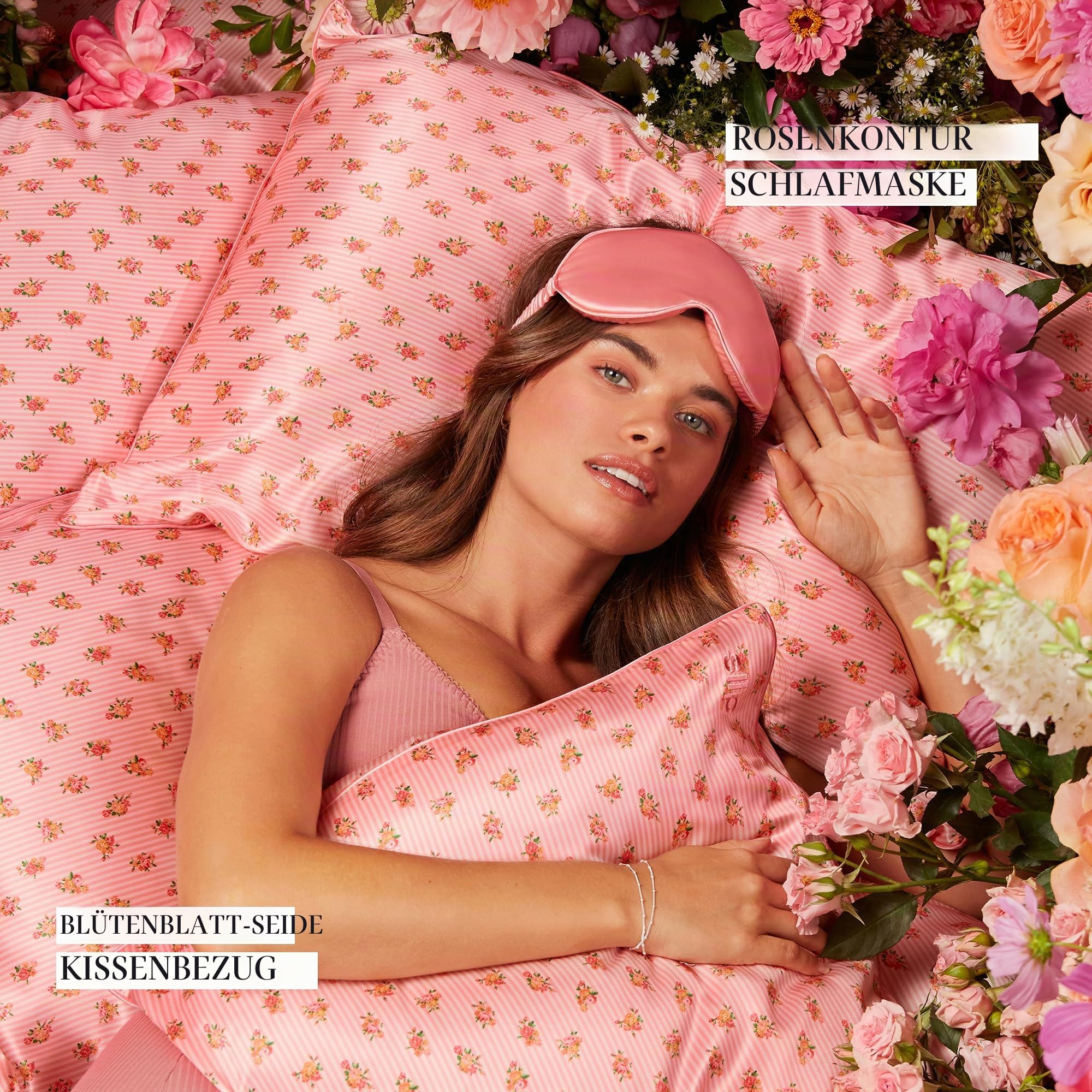SLIP 22 Momme Seidenkissenbezug in 51 x 76cm im Petal Design - aus 100% Maulbeer Seide, mit Reißverschluss, atmungsaktiv, ideal für Allergiker, Pink