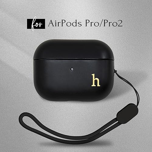 Miniatura 3 de COLLECTIVE HOME - Funda negra para AirPods Pro de 1 y 2 generación, diseño de letra personalizado, elegante y seguro con cordón, material de TPU