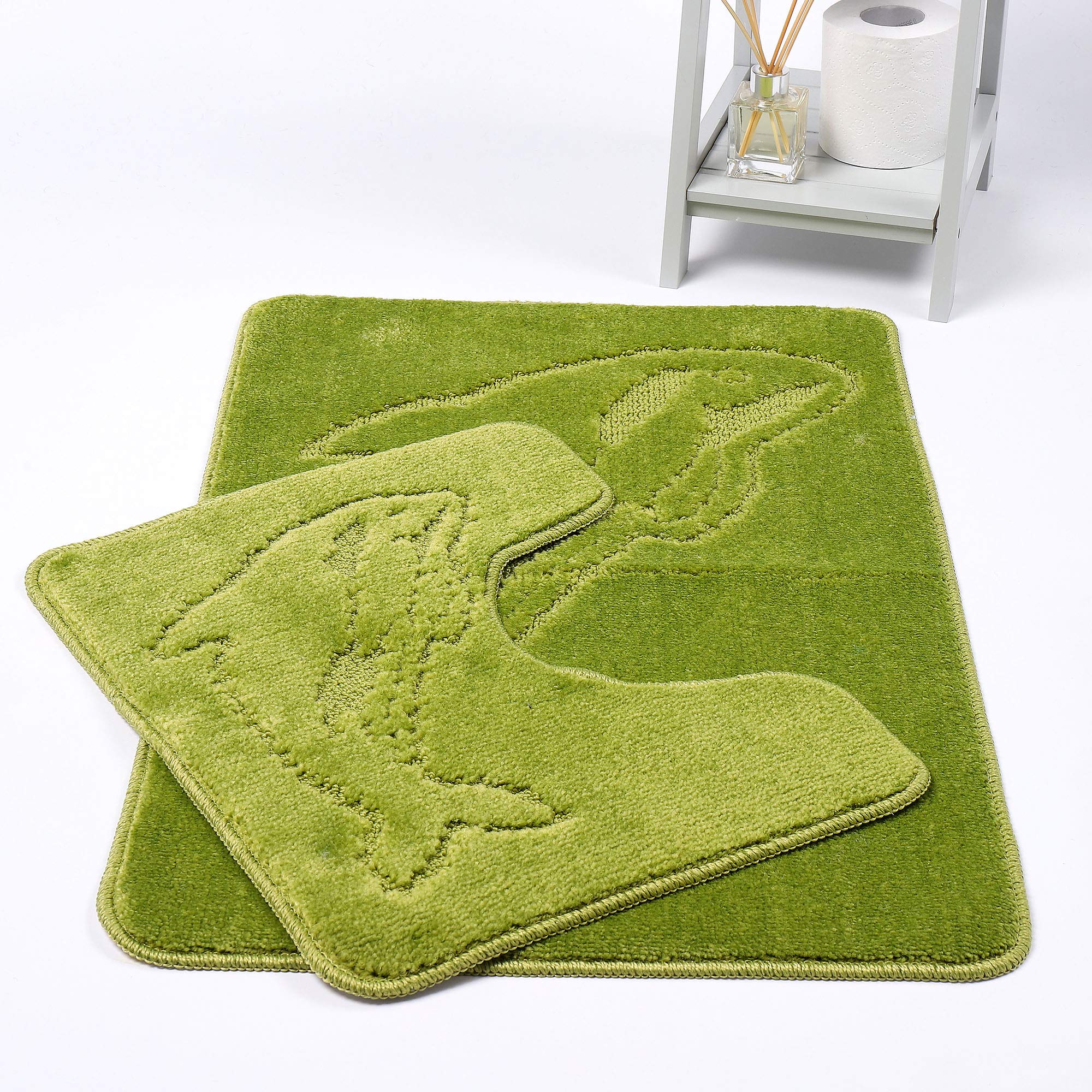 HOMES-LINEN Dolphin Bath Mats Non Slip Bathroom Mats 2 Piece Pedestal and Bath Mat Set Toilet Bathroom Rug (Lime Green)