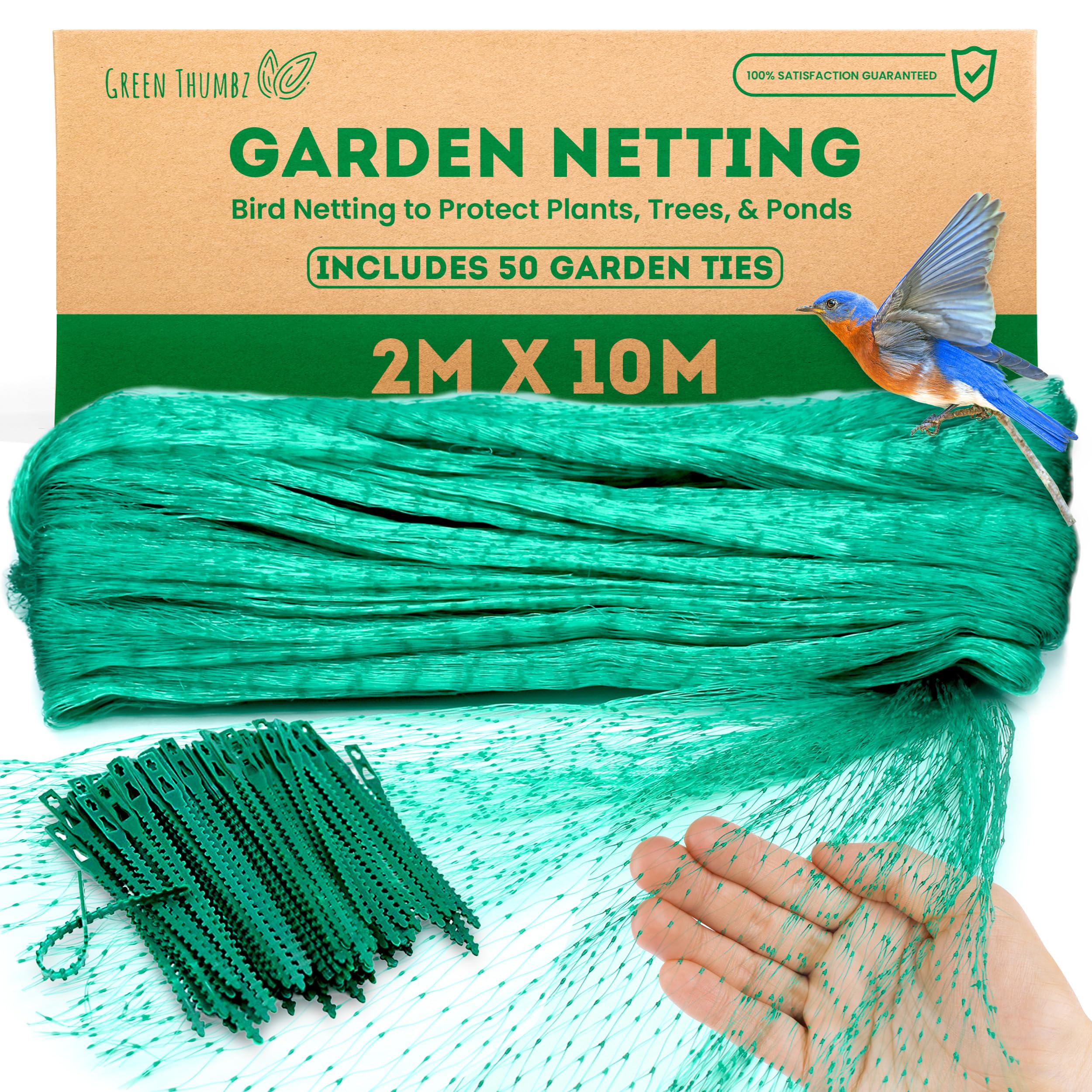 Green Thumbz 0 Garden Netting - 1 Pack Fully Stretched Anti Bird Netting - (4M X 10M) Bird Netting For Plants, Fruit, Seed And Pond Protection (5 Garden Ties Included)