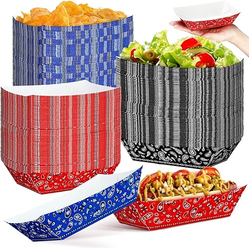 Gejoy 120 platos de fiesta del oeste de 1 libra, platos de vaquero a granel para suministros de baby shower, bandana, bandejas de papel para