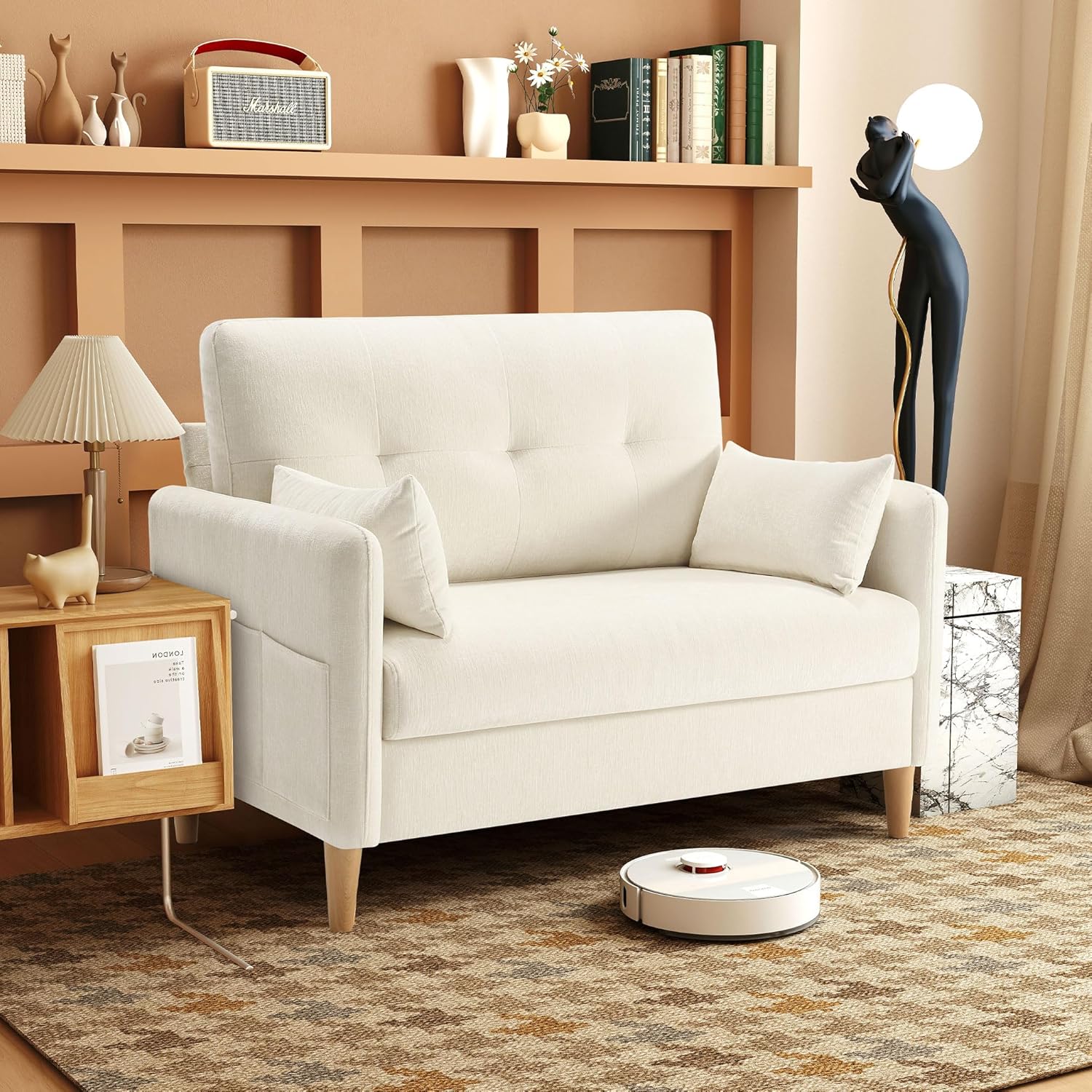 Urhanherry 47" Small Sofa Couch for Bedroom, Soft Chenille loveseat Mini Couch with Throw Pillow and Removable Cushion Cover for Small Spaces, Living Room, Apartment, Dorm, Office(Pink)
