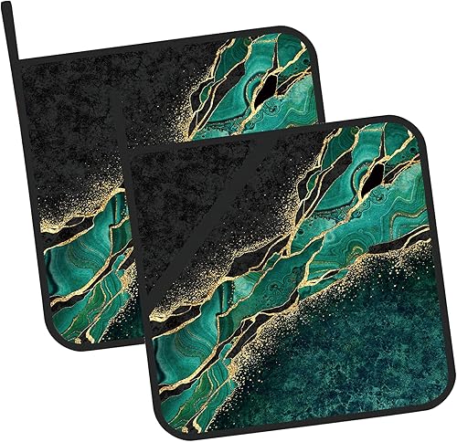 Juego de 2 soportes para ollas de mármol verde y dorado, resistentes al calor, para microondas, horno, horno, platos y barbacoa