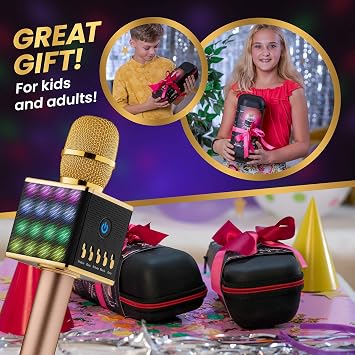 KaraoKing Karaoke Microphone - Wireless, Bluetooth Karaoke Machine for Kids & Adults - Includes Mic with Speaker & Phone Holder - Perfect for Rock n' Roll Parties (H8 Yellow Gold)