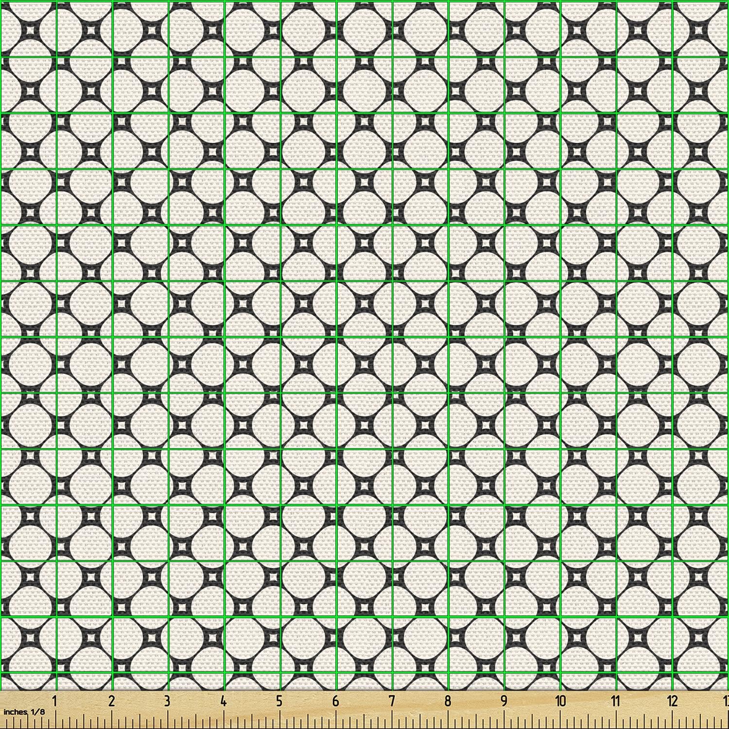 Ambesonne Abstract Fabric by The Yard, Mesh Style Design Intertwined Nets Rhythmic Perforated Surface Print, Decorative Fabric for Upholstery and Home Accents, 3 Yards, Champagne Charcoal