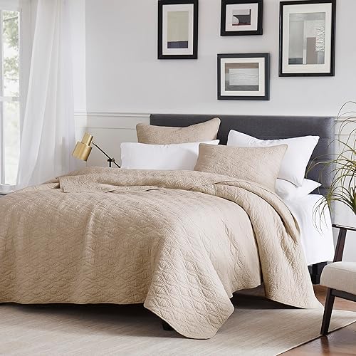 Miniatura 2 de Juego de ropa de cama de 100 % algodón beige con fundas de almohada, colcha ligera y suave de gran tamaño, funda de cama acogedora para todas las