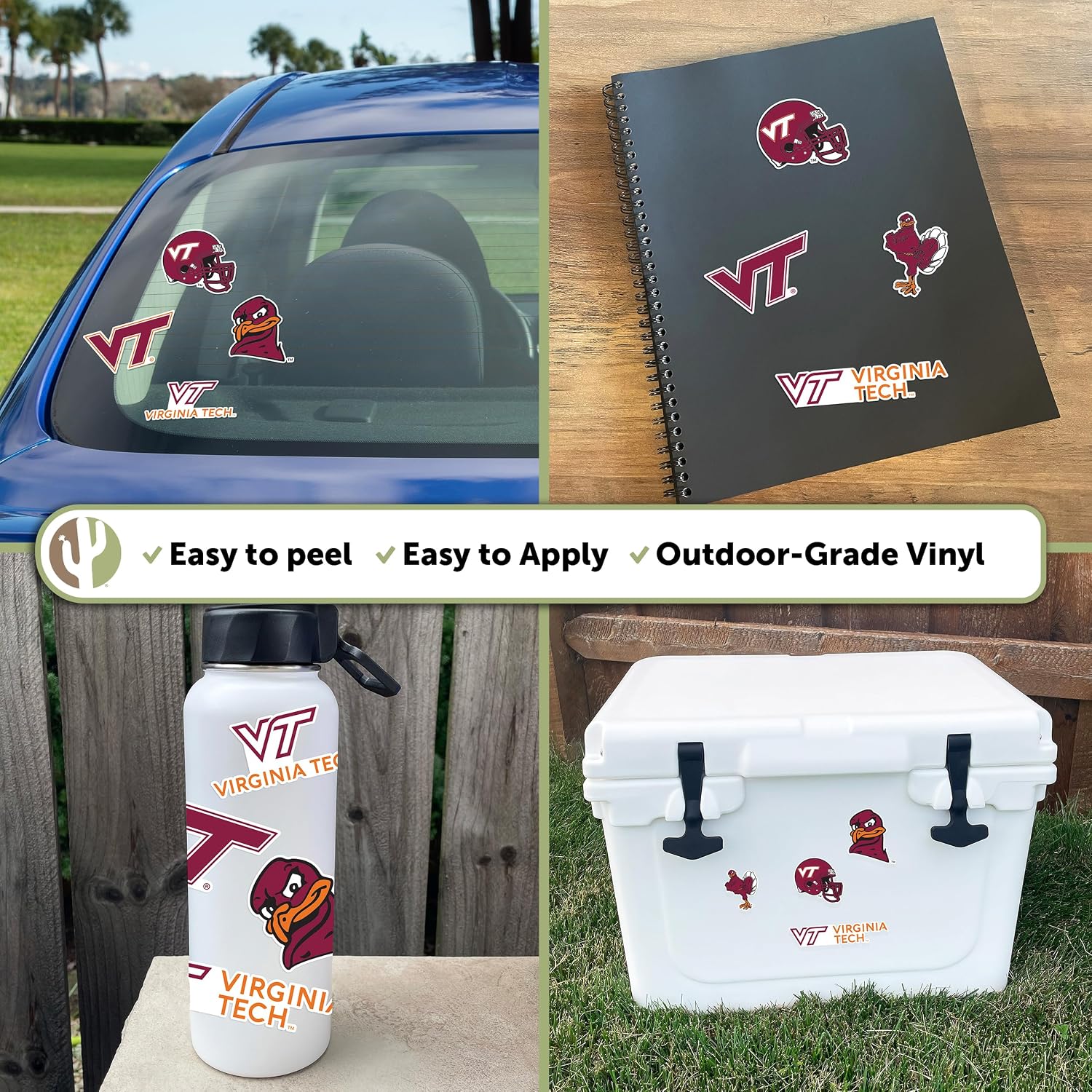 Desert Cactus Virginia Tech University Sticker Hokies VT Sticker Vinyl Decals Laptop Water Bottle Car Scrapbook Sheet T2 (Type 2)