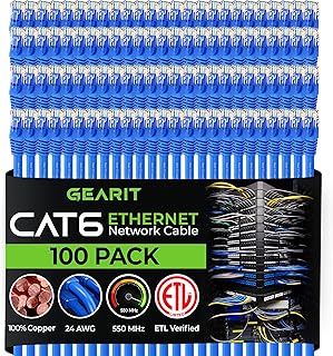 GearIT Cat 6 Ethernet Cable 1.5 ft 18-Inch (100-Pack) - Cat6 Patch Cable, Cat 6 Patch Cable, Cat6 Cable, Cat 6 Cable, Cat6 Ethernet Cable, Network Cable, Internet Cable - Blue 1.5 Feet