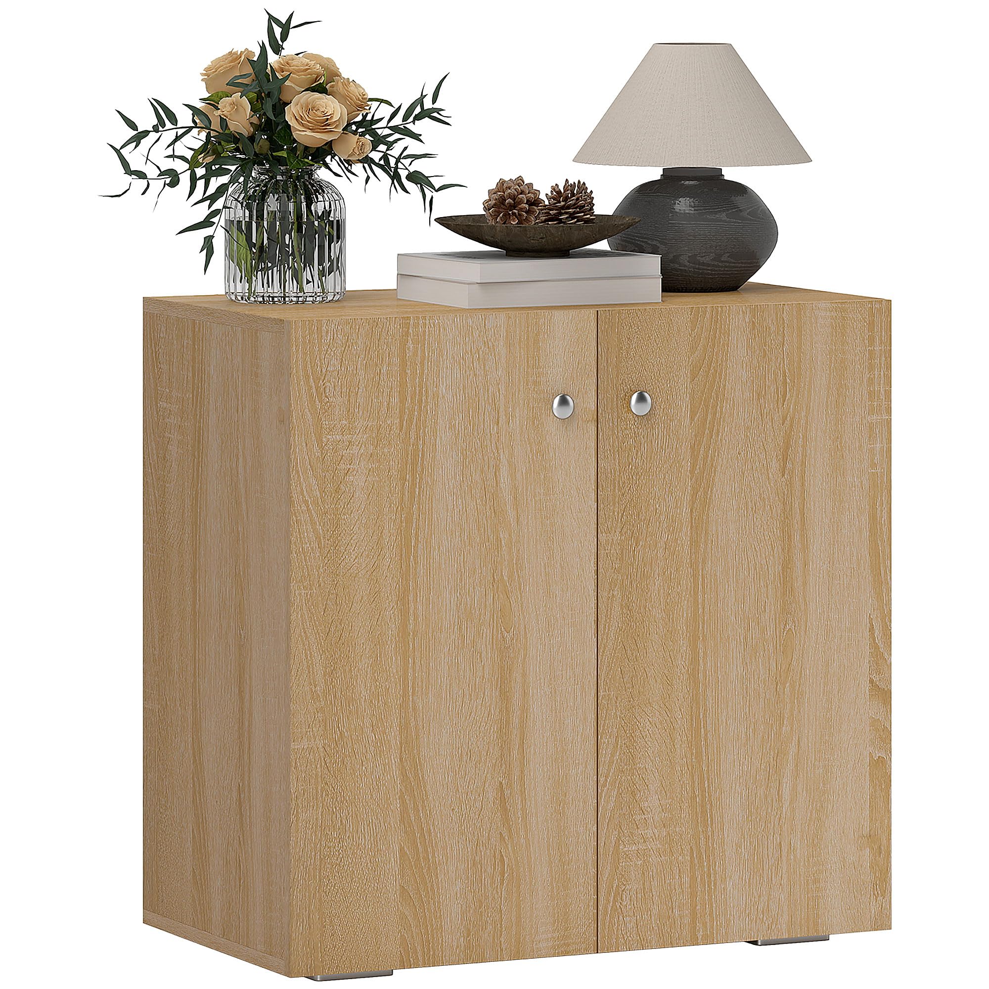 HOMCOM Mobiletto Multiuso a 2 Ante per Soggiorno o Ufficio 70x39x70cm | in Legno, Maniglie in Alluminio