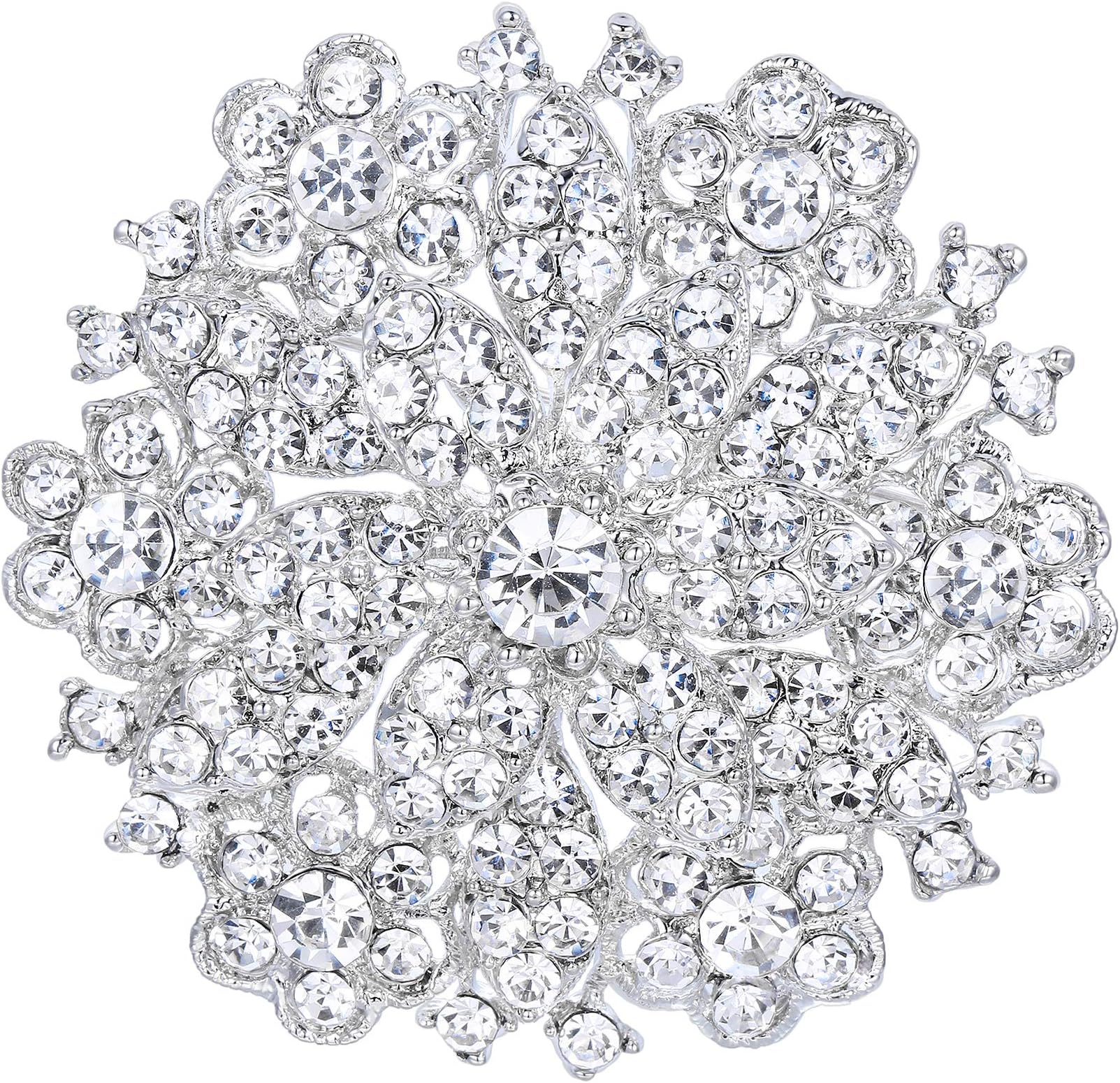Women's Clear Austrian Crystal Elegant Flower Wedding Corsage Brooch Pin for Bride Bridesmaid