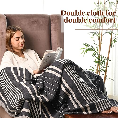 Miniatura 6 de Folkulture Manta para sofá de 50 x 60 pulgadas, manta de Navidad 100% algodón reciclado para silla, manta bohemia para cama, sofá, ligera, manta