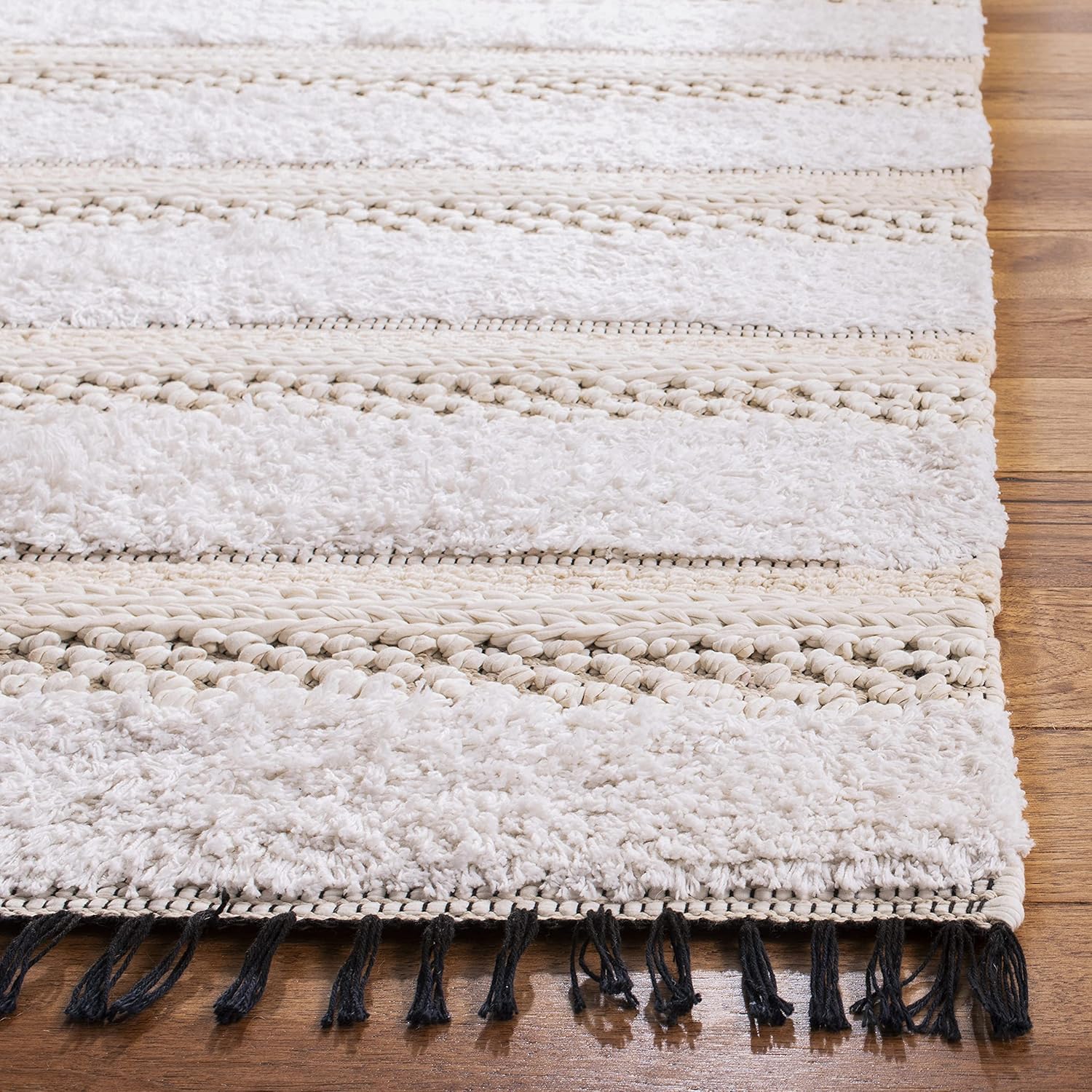 SAFAVIEH Boston Collection 3' x 5' Ivory/Beige BOS101A Handmade Flatweave Fringe Cotton Area Rug