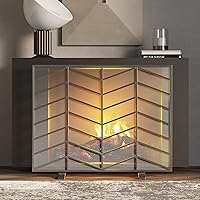 Vista 3 de Fire Beauty Pantalla de Chimenea de Panel Individual de Malla de Hierro Forjado Artesanal con Patrón Chevron, Protector contra Chispas de Fuego