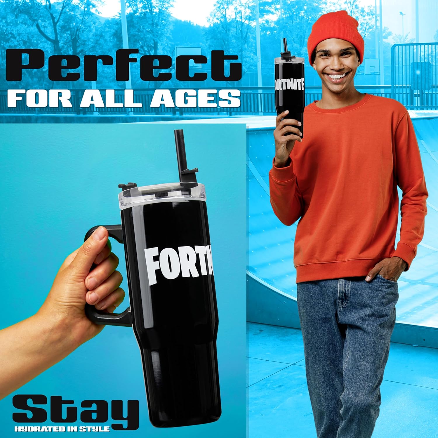 Fortnite Insulated Tumbler Travel Mug 33oz Stainless Steel Water Bottle Handle Straw, Hot Cold Insulation for Iced Coffee Hot Chocolate, Gamers Gifts - Image 4