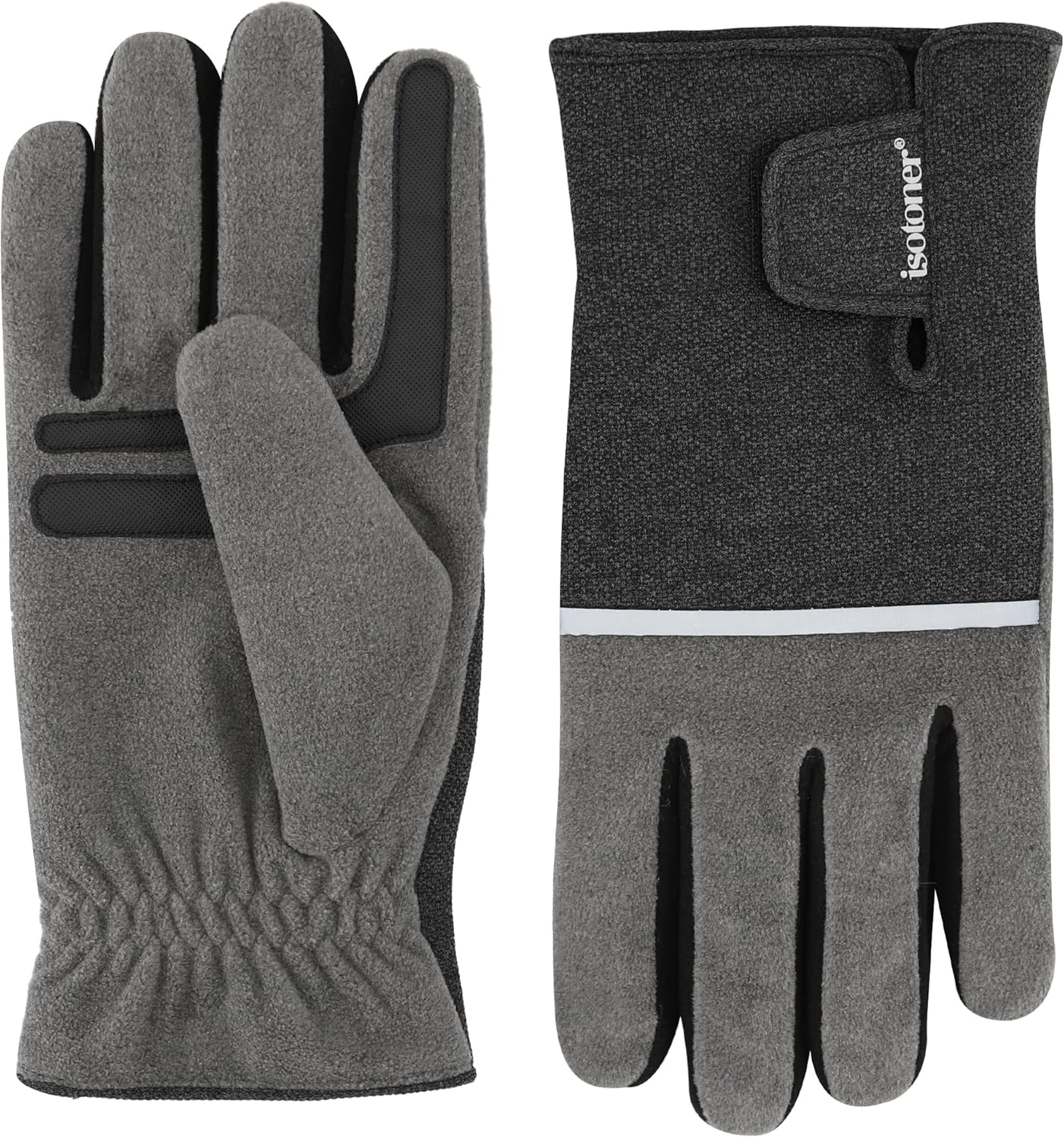 isotoner mens Water Repellent Tech Stretch Touchscreen Gloves With Velcro Closure