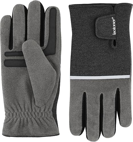 isotoner Men's Water Repellent Tech Stretch Touchscreen Gloves with Velcro Closu