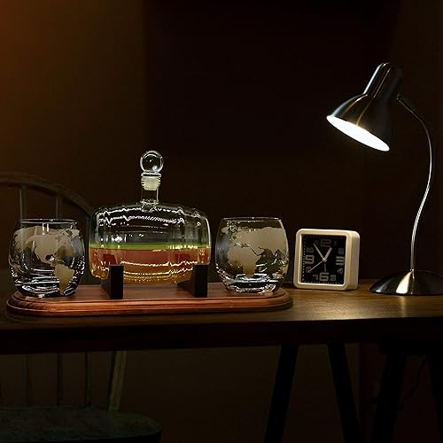 Miniatura 5 de NutriChef Vasos de vidrio - Juego de jarras de whisky de barril de 25.4fl oz, decantador de licor con tapón y base, grande, marrón