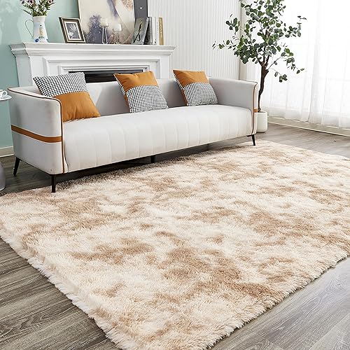 Rugs for Living Room, Tie Dyed Beige Rugs for Bedroom, Large Fluffy Area Rugs 5x7 Clearance for Playroom Soft Modern Shag Rugs Cute Carpets, Indoor Throw Rugs for Nursery, Dorm and Girls