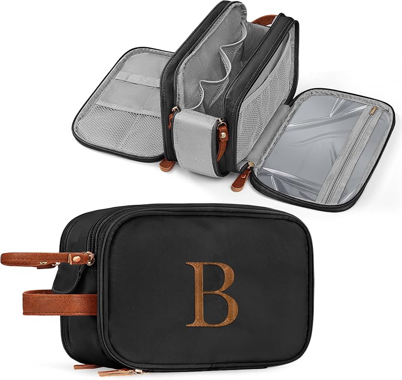 Necessaire de viagem YOOLIFE preta com letra B e fechamento por zíper