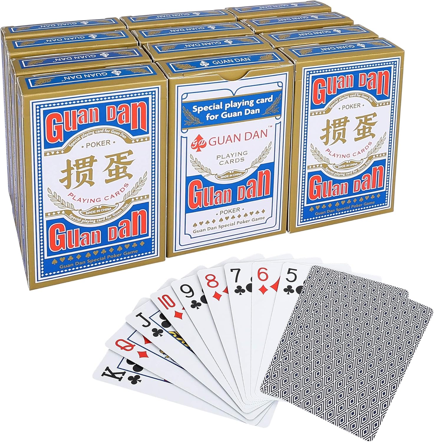 Offelec 12 Pack Playing Cards for Guandan, Standard Index, Blue Deck, Bulk Playing Cards for Poker, Card Games, and Group Play, Poker Cards Games & Family Game Night for 掼蛋扑克牌