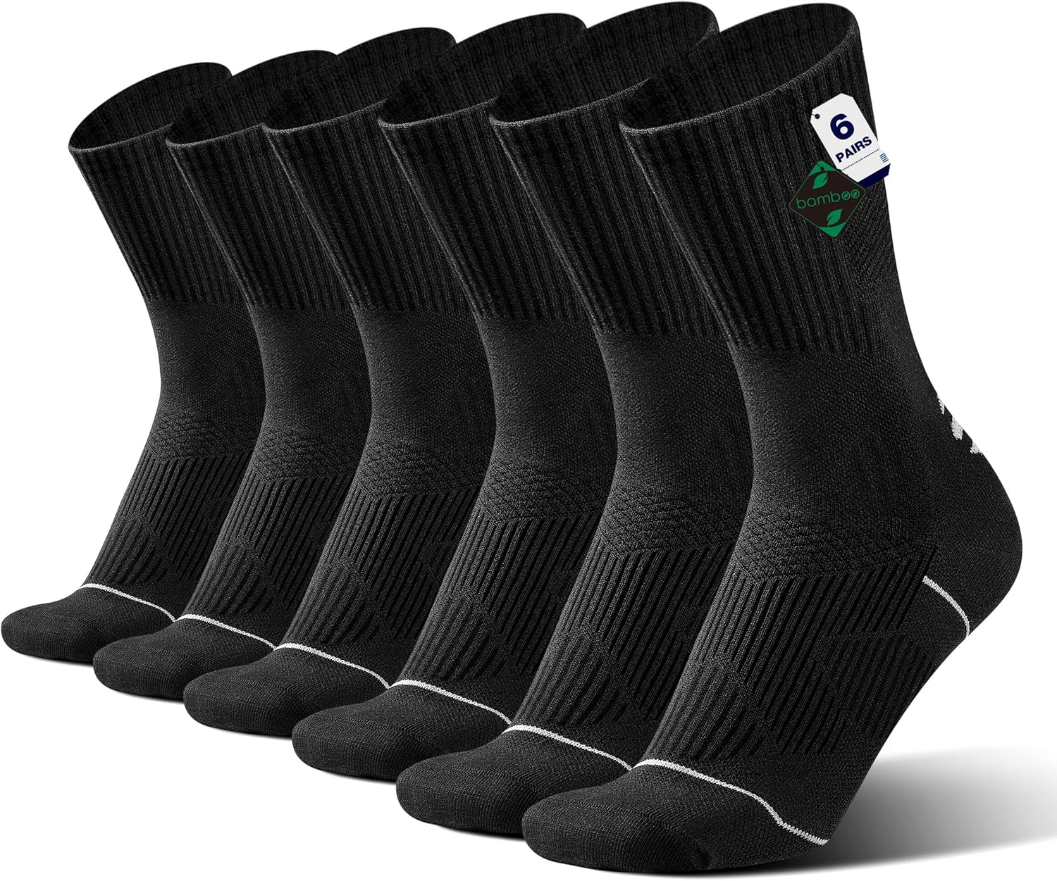 6 Pair Bamboo Viscose Crew Compression Socks For Men Women, Moisture Wicking Odor-Free Soft Thin Athletic Sock