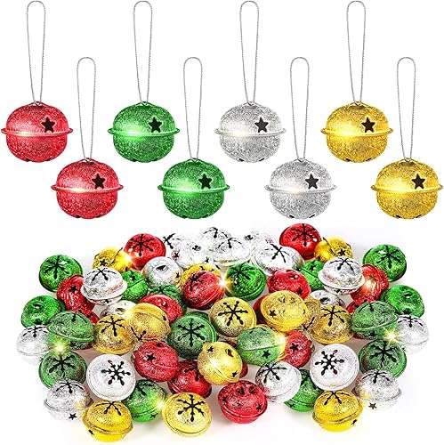 48 campanas de Navidad con recorte de copo de nieve de 1.2 pulgadas, campanas de Navidad adornos, campanas de manualidades para coronas, decoración