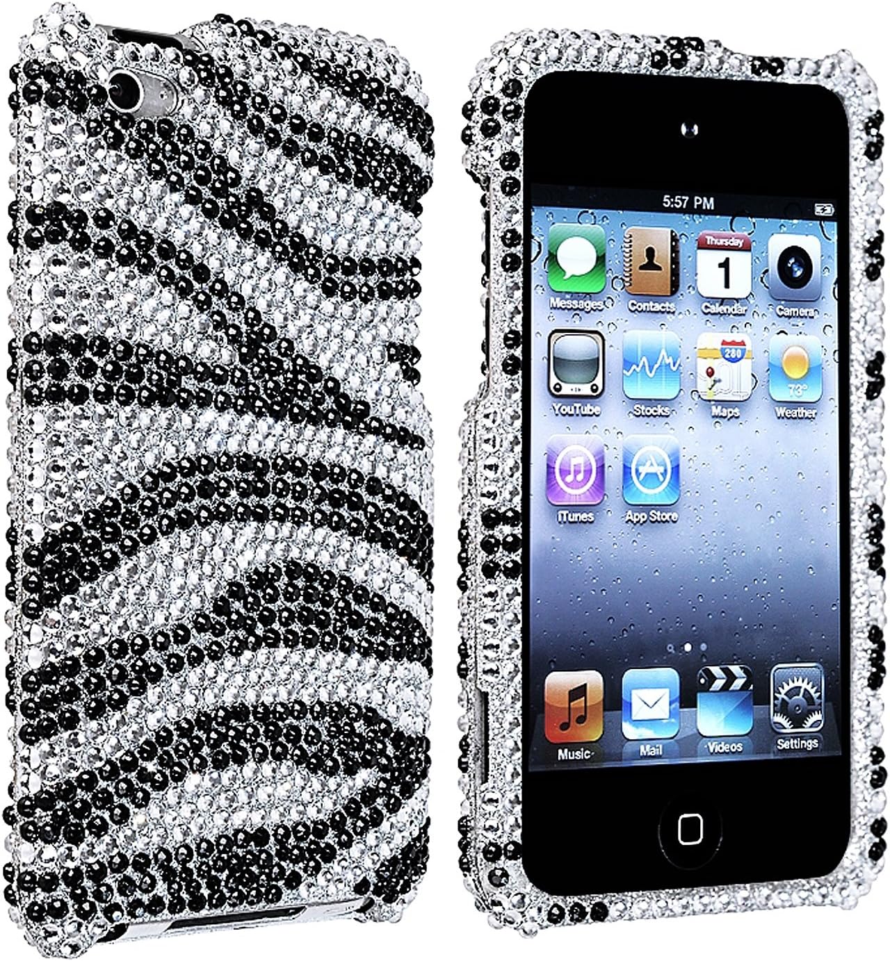 New Full Diamond Silver Black Zebra Diamante Protector Case Case Cover Accessory for Apple iPod Touch 4th Generation 4g 4