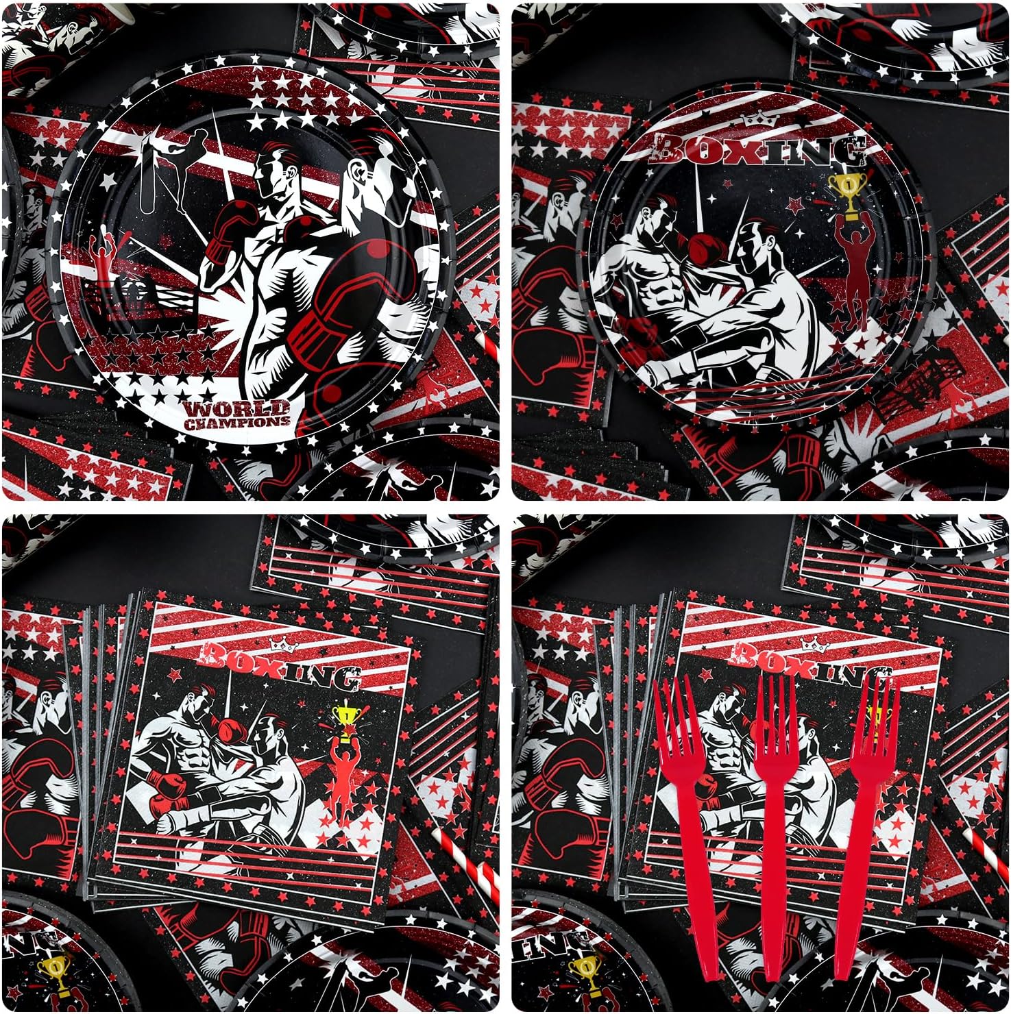 100Pcs Boxing Party Decorations - Boxing Party Plates and Napkin, Boxing Tableware, Boxing Party Gifts, Boxing Birthday Party Supplies - Serves 25 (Boxing) - Image 4