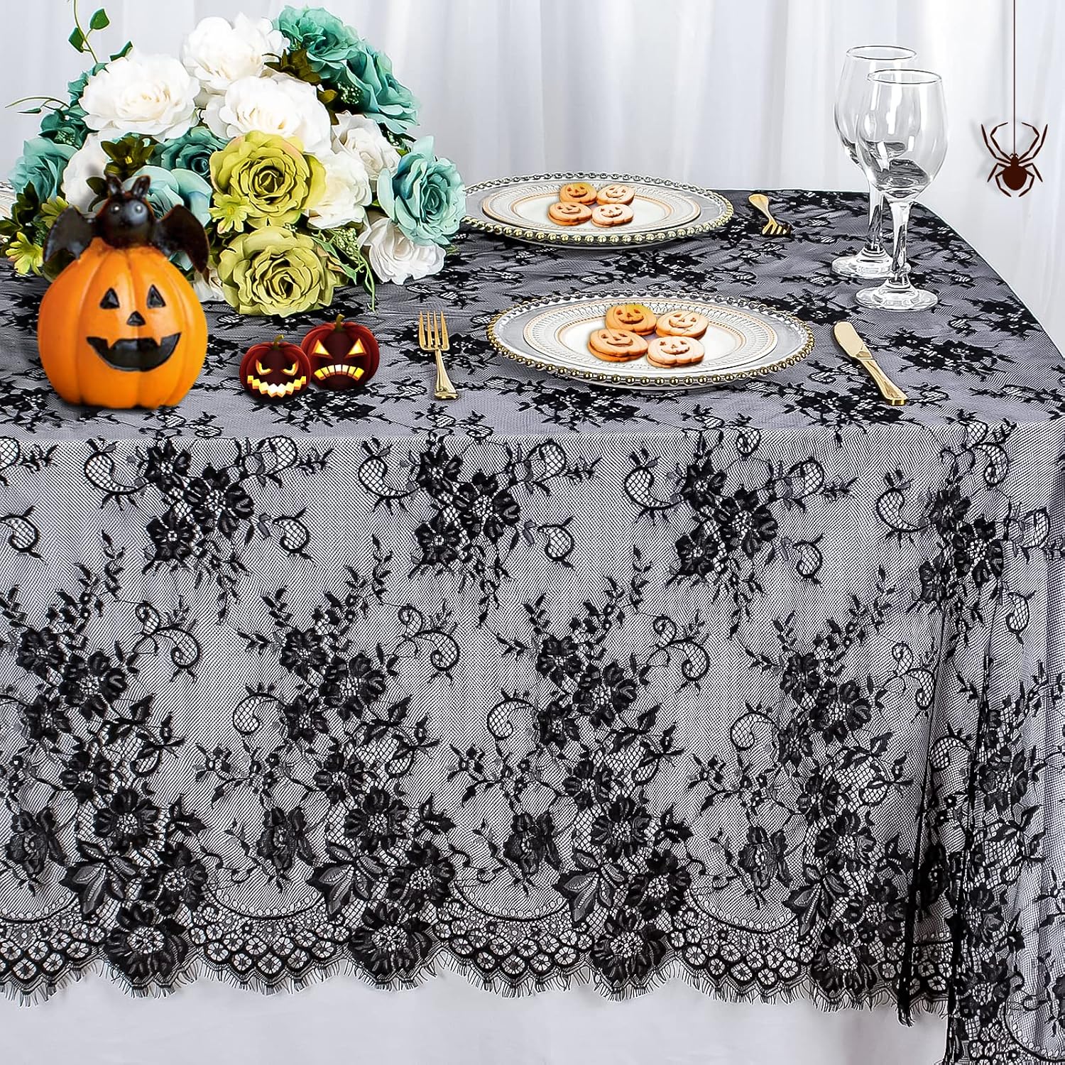 ShinyBeauty Lace Table Runner Black 30x120 Inch Vintage Floral Lace Table Cloth Runner Embroidered Lace Fabric Black Table Runners for Weddings Thanksgiving Table Runner Lace Table Linen Rustic Party