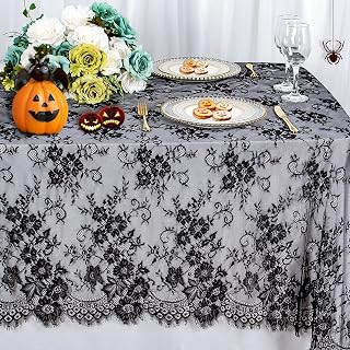 ShinyBeauty Lace Tablecloth Black 60x120 Inch Vintage Floral Lace Table Cloth Embroidered Lace Fabric Black Table Overlay for Halloween Vintage Table Cover Lace Table Linen Rustic Party Table Decor
