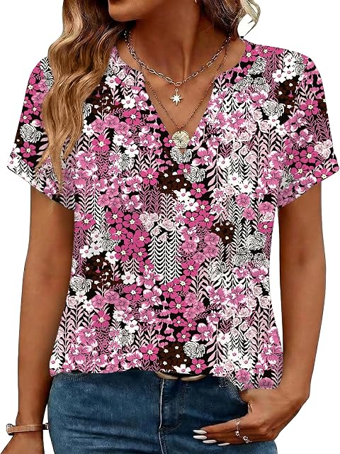 Rapbin Bluse Damen Tshirts Sommer Oberteile Kurzarm Shirt V-Ausschnitt Top | Locker T-Shirt Elegante Tunika Casual Business Tops Outfit Freizeit Blusen
