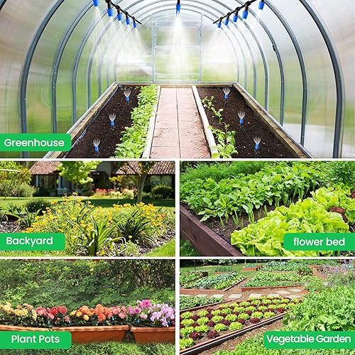 Vista 7 de MIXC Sistema de Riego de Invernadero de 65 Pies - Sistema de Riego Automático para Plantas Colgantes con Conector Rápido y Eficiente, Kit de Riego