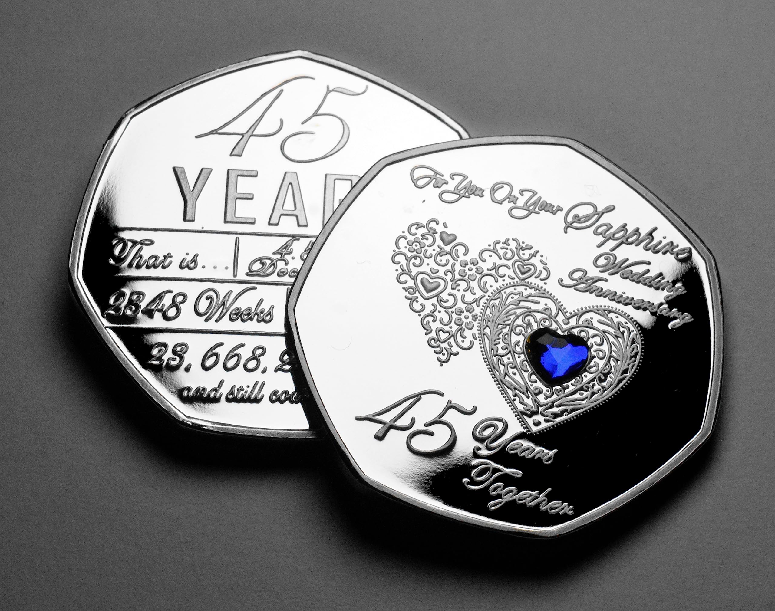 The Commemorative Coin Company For You On Your 45th Sapphire Wedding Anniversary Silver Commemorative. Diamante. Parents/Grandparents/Friends. 45 Years Gift/Present/Token. Hours, Minutes, Seconds