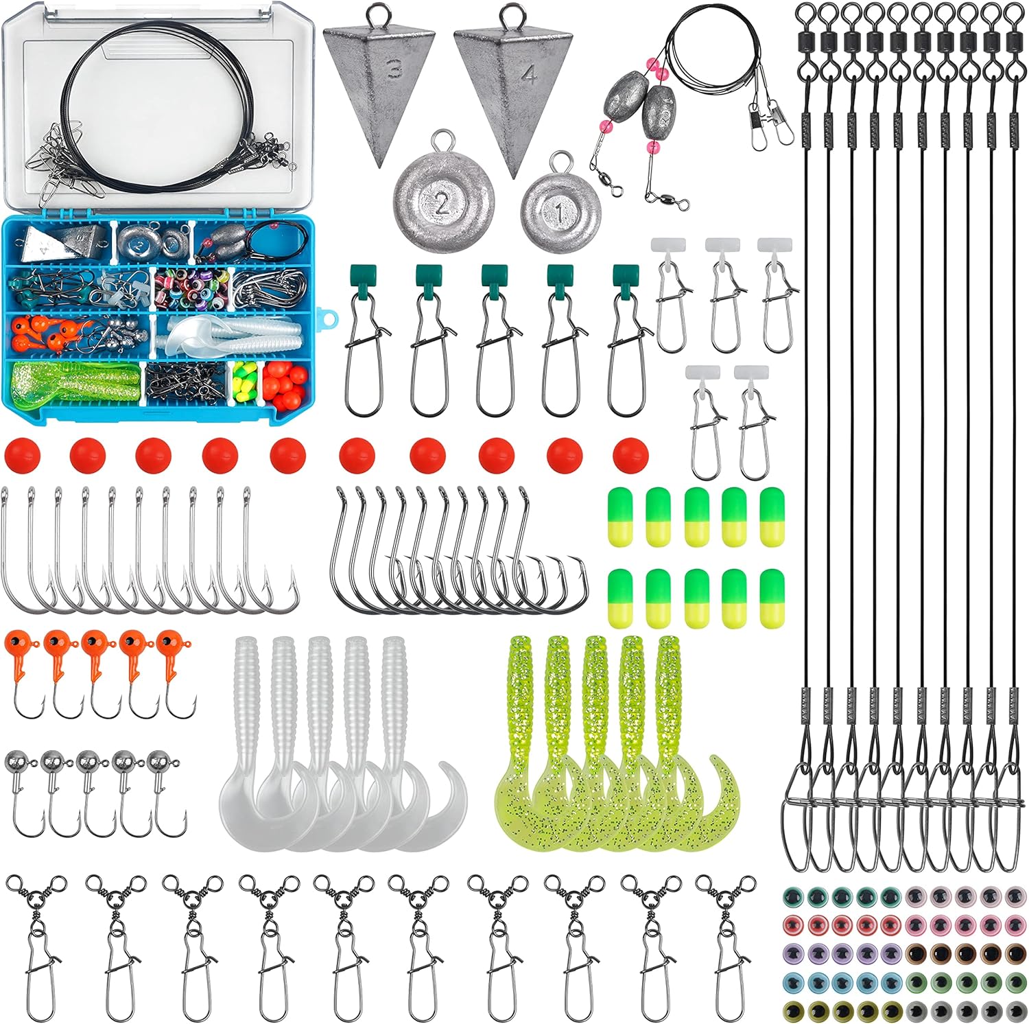 Saltwater Fishing Lures Surf Fishing Leaders with Hooks Pyramid Weights Sinkers Slides Circle Hooks Swivels Fishing Floats Beads Fishing Gear Set