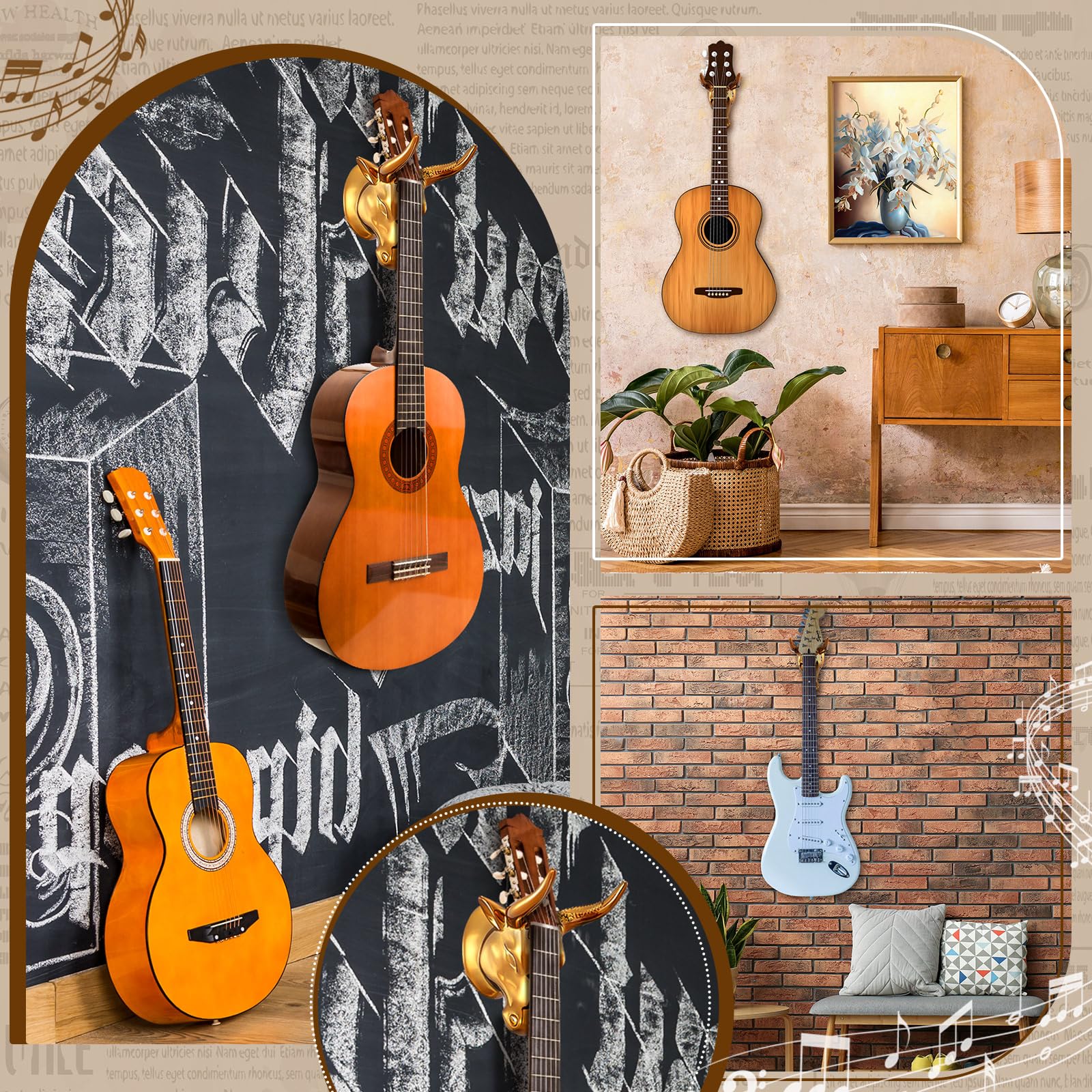 DoubleFill Soporte de pared para guitarra de toro, soporte de pared para guitarra, soporte de pared para guitarra, soporte de pared para guitarra, ukelele, soporte de pared para guitarra acústica