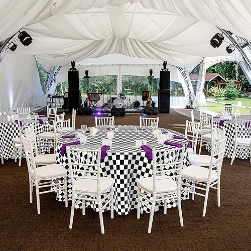 Miniatura 7 de 6 manteles a cuadros blancos y negros, 84 pulgadas, funda redonda de bandera a cuadros negros de 84 pulgadas, funda de plástico desechable para mesa