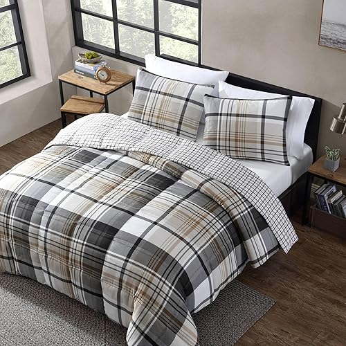 Miniatura 2 de Eddie Bauer - Juego de edredón King, ropa de cama reversible a cuadros, elegante y cálida decoración del hogar (gris de Normandía, King),