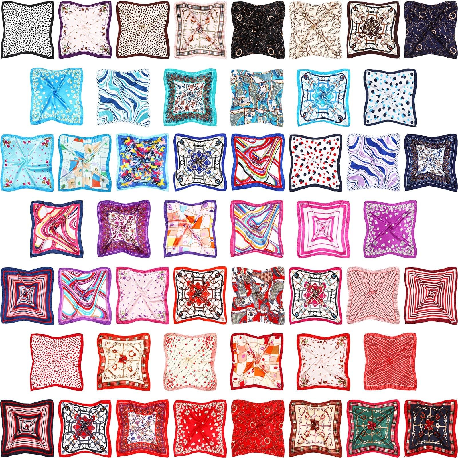 WILLBOND50 Pieces Mixed Set Satin Scarf Hair Scarf Womens Neck Head Scarf Scarves Bundle Set for Women Girls Hair Scarf Bundle, 20 x 20 Inches