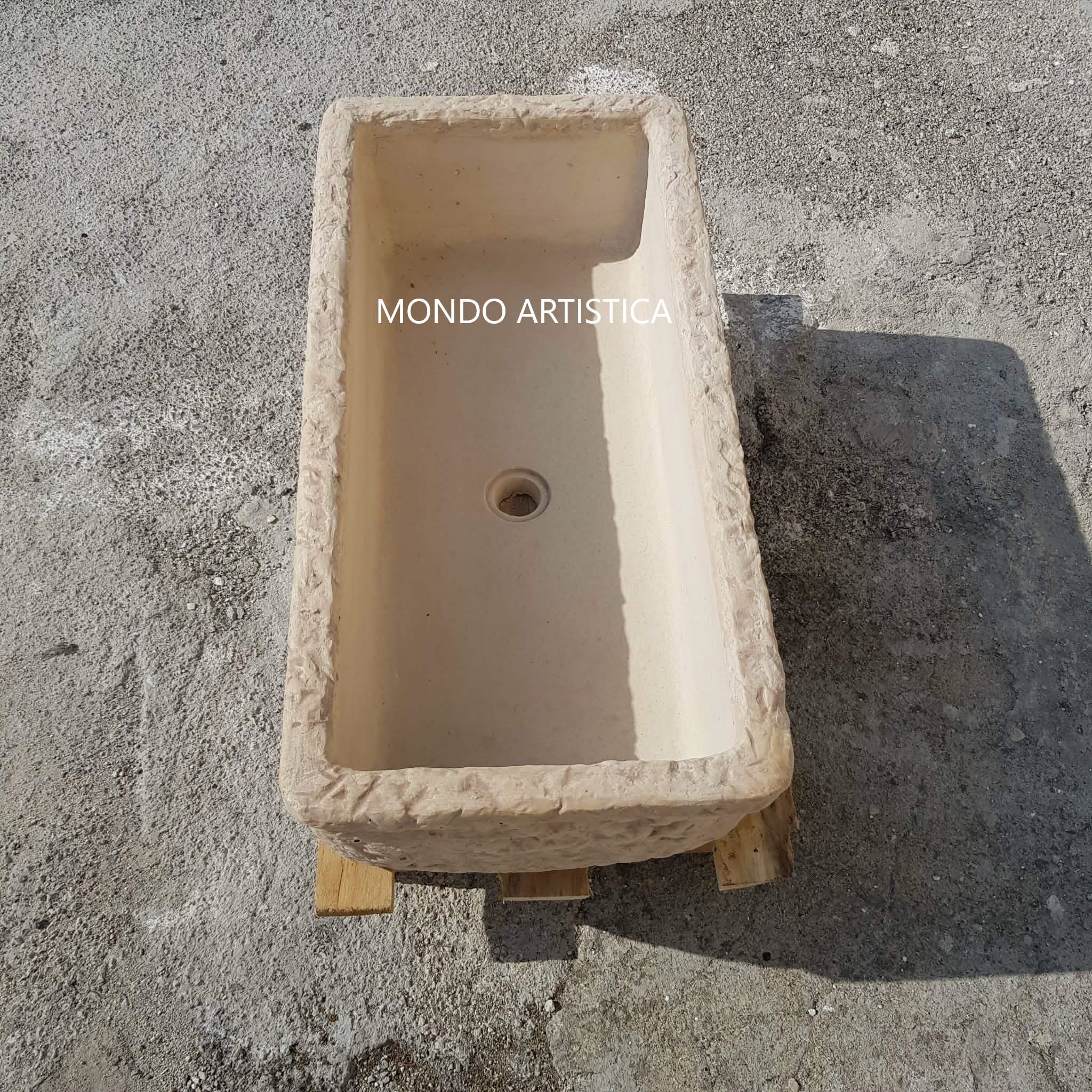 Lavello Lavandino In Cemento, Lavabo Da Esterno Antigelo, Fontana, Vasca Unica L 80X40 H 22 Cm Sfumato Rosa Antico
